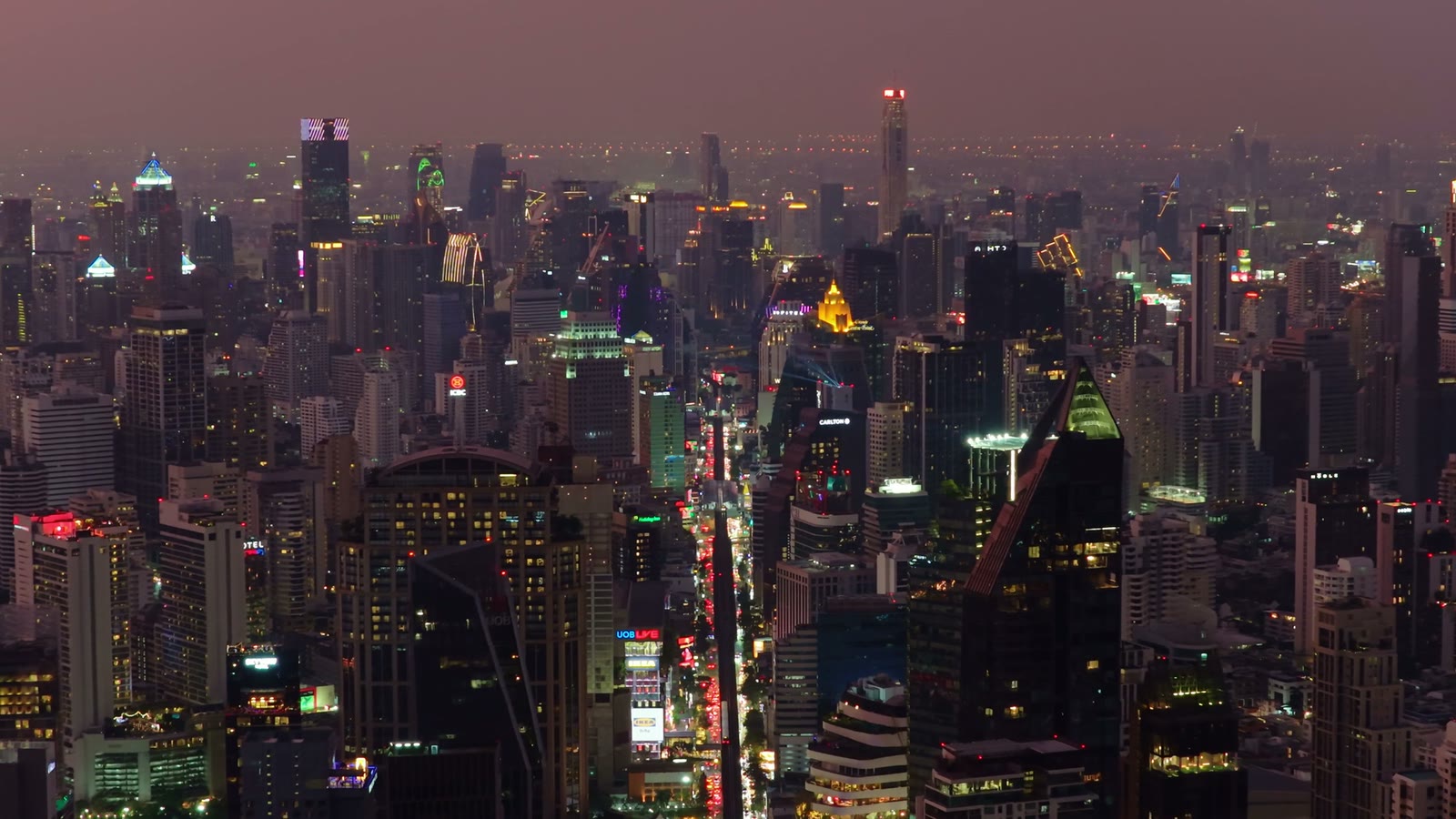 Bangkok city lights seen from above at night